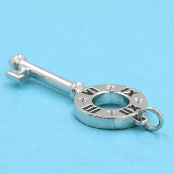 Tiffany & Co. 4P Diamond Atlas Key Pendant Top Charm 18K White Gold Auth #13024 - Picture 1 of 7